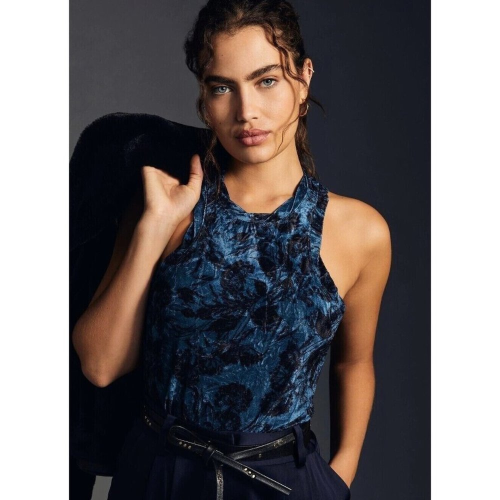 Anthropologie Pilcro Blue Velvet Tank L